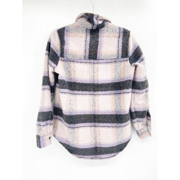 All Saints Phoebe Grey Purple Check Wool Blend Flannel Button Up Shirt Size 0 - Picture 6 of 8